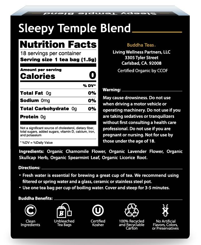 Buddah Teas- Sleepy Temple Blend - Organic Herbal Tea - 18 Teabags