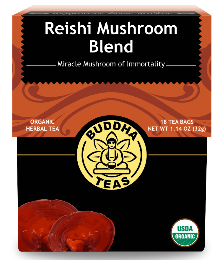 Buddah Teas - Reishi Mushroom Blend Tea - Organic Herbal Tea - 18 Teabags