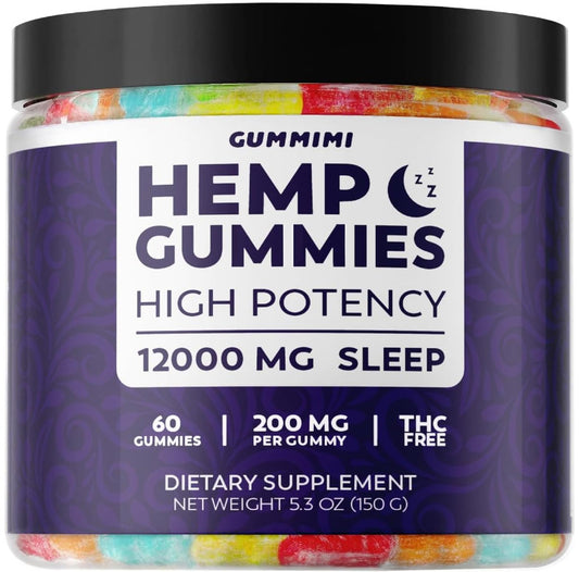 Gummimi Hemp Gummies - High Potency - 12000 mg Sleep. 60 Gummies per Jar.