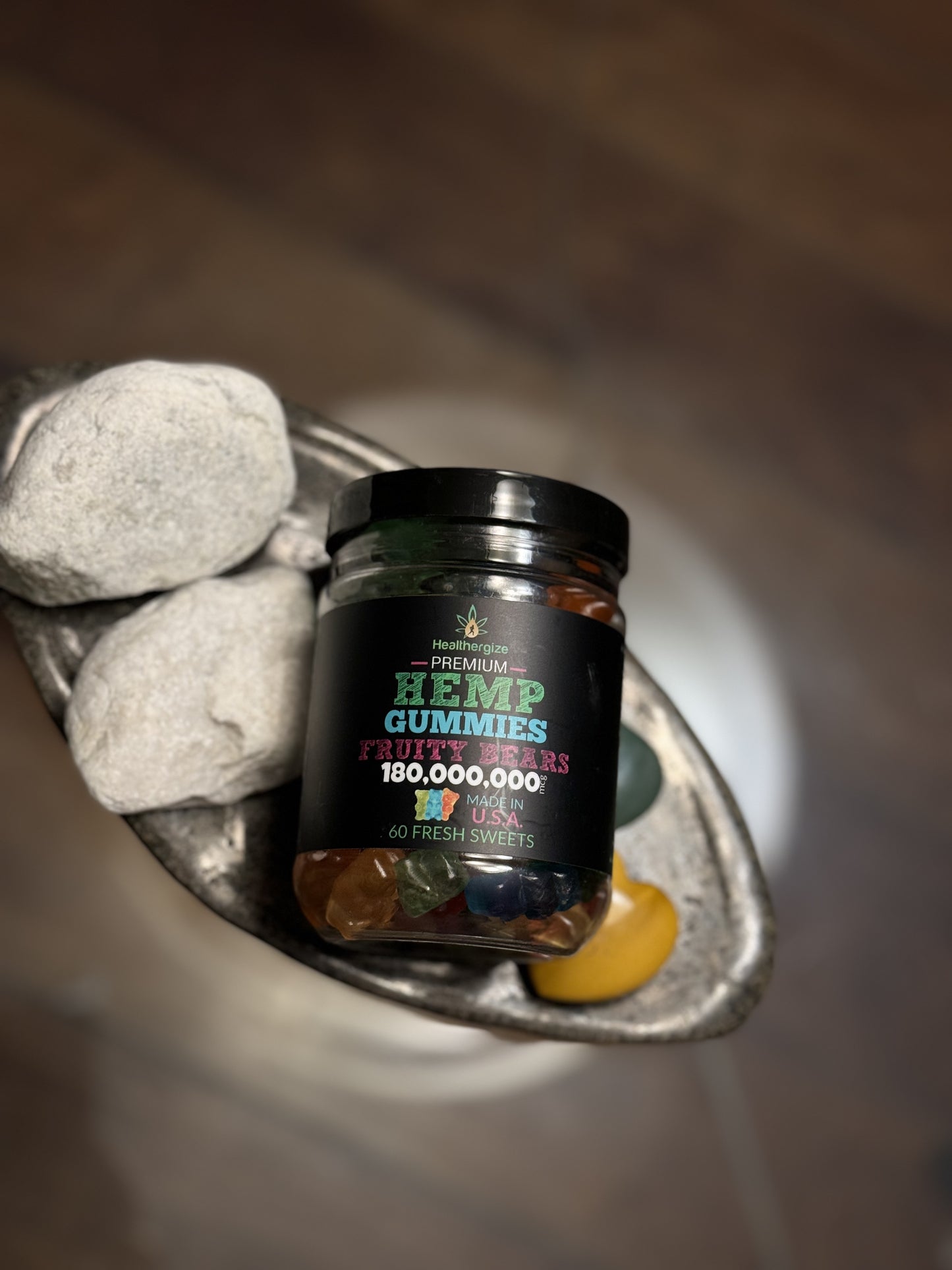 Healthergize Premium Hemp Gummies - Fruity Bears - 60 sweets per jar.