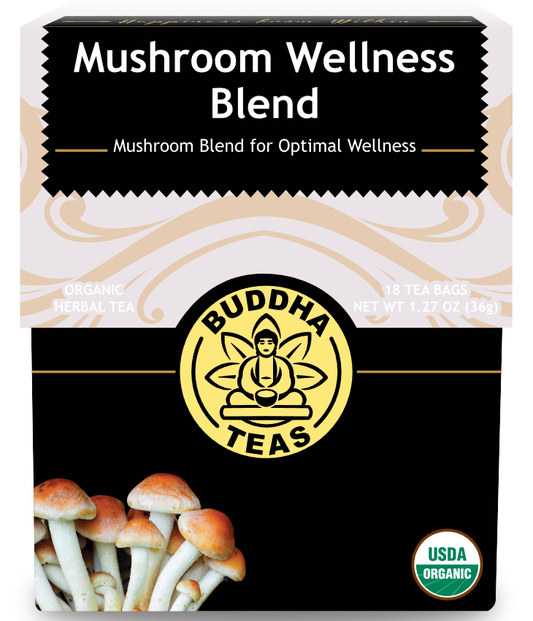 Buddah Teas - Mushroom Wellness Blend Tea - Organic Herbal Tea - 18 Teabags